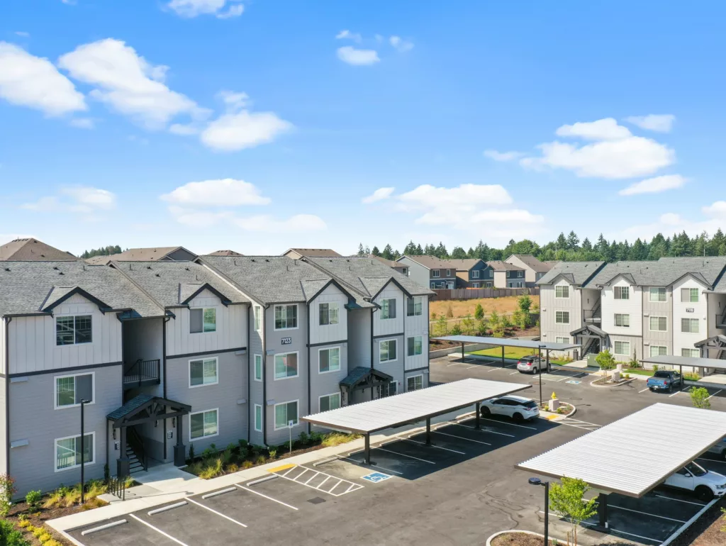 Aerial view at Switchback apartments in Lacey, WA