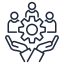 Circular laurel wreath logo with two hands clasped in the center.