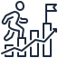 Person icon beside a rising bar chart with an upward arrow, symbolizing growth and analytics.