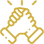 Two stylized yellow hands clasped in a handshake, symbolizing partnership.